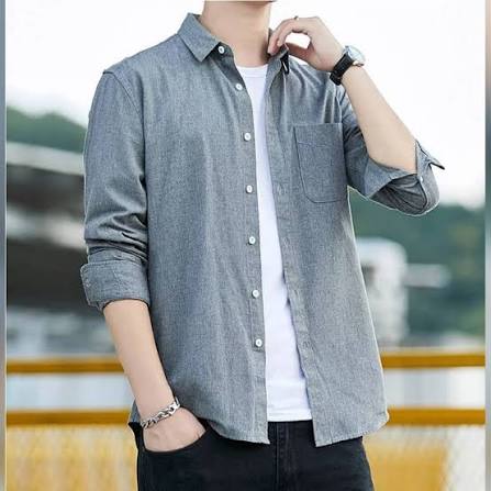 Wafa Garments Men's Premium Cotton Blend Casual Chambray Shirt – Slate Gray